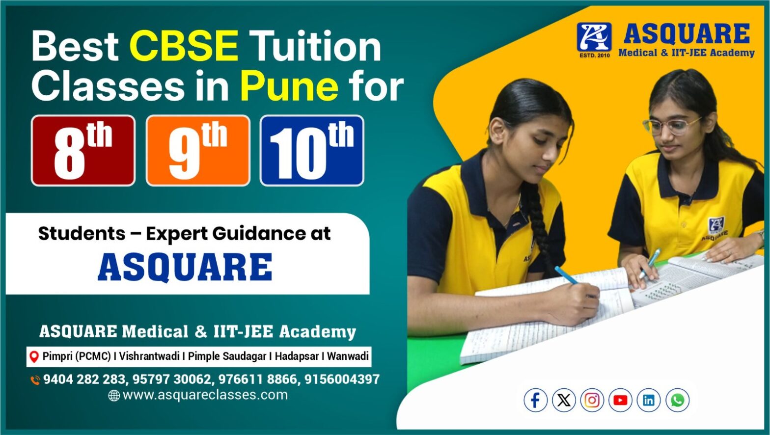 Best CBSE Tuition Classes in Pune for 8th, 9th, and 10th Students – Expert Guidance at ASQUARE