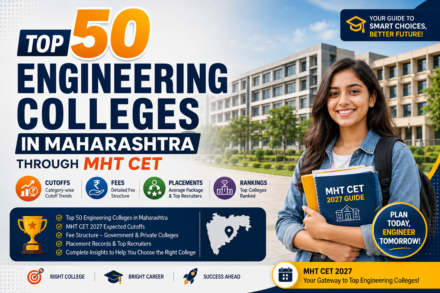 Top 50 Engineering Colleges in Maharashtra Through MHT CET: Cutoffs, Fees, Placements & Rankings (2027 Guide)